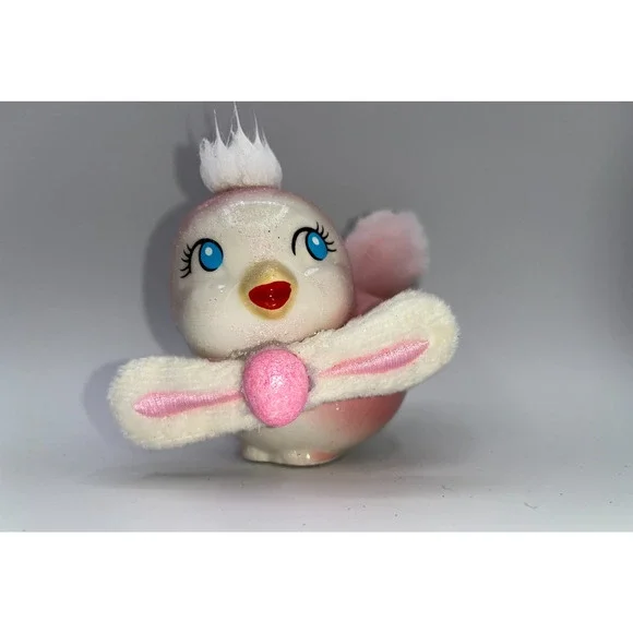 Vintage Pink Love Bird Glitter Mohawk Easter Bunny Ears Bow Tie Price OMG OOAK - Picture 3 of 16